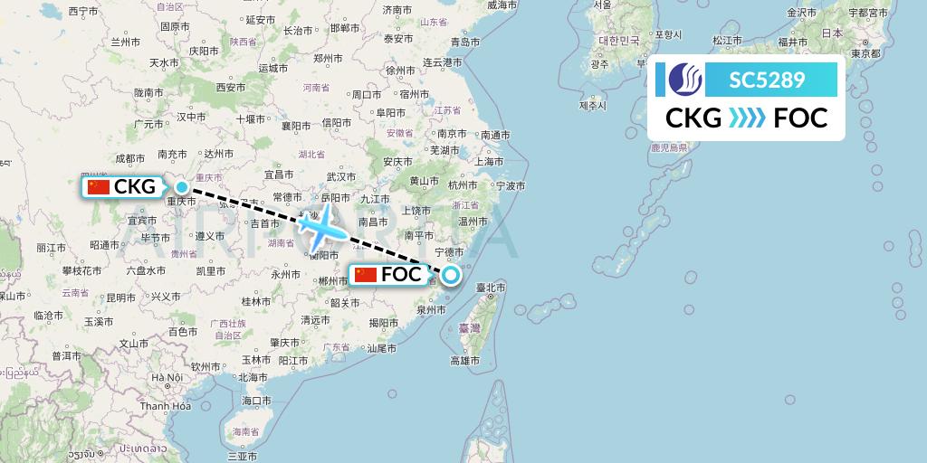 SC5289 Shandong Airlines Flight Map: Chongqing to Fuzhou