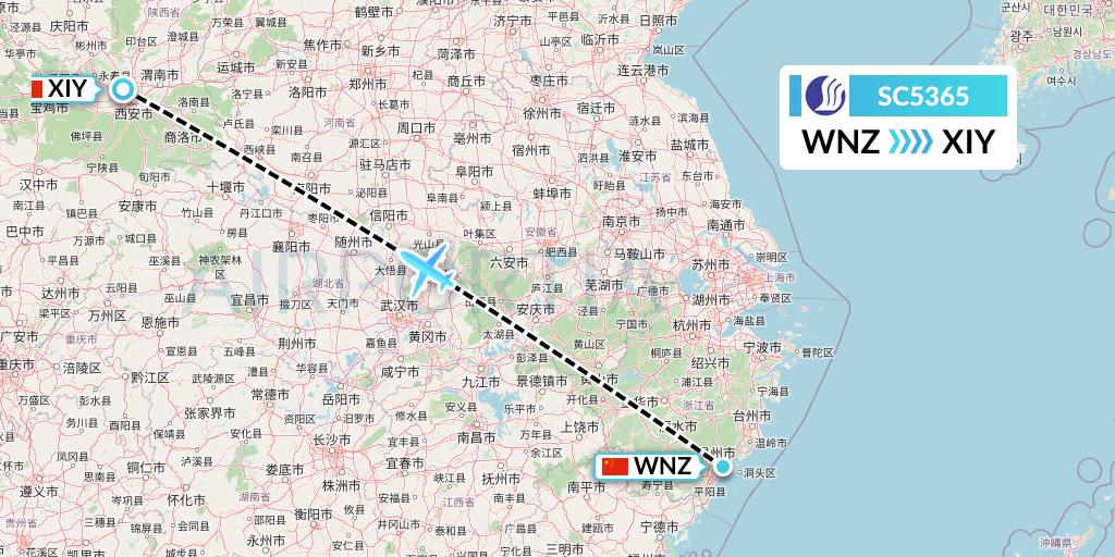 SC5365 Shandong Airlines Flight Map: Wenzhou to Xi'an