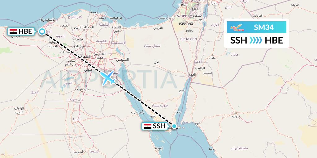 SM34 Air Cairo Flight Map: Sharm el-Sheikh to Alexandria
