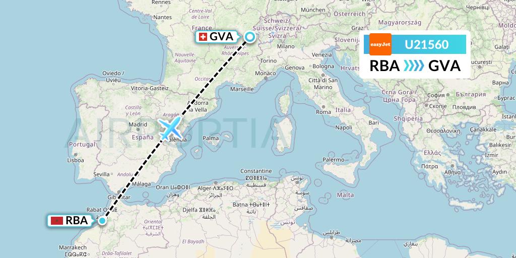 U21560 EasyJet Flight Map: Rabat to Geneva