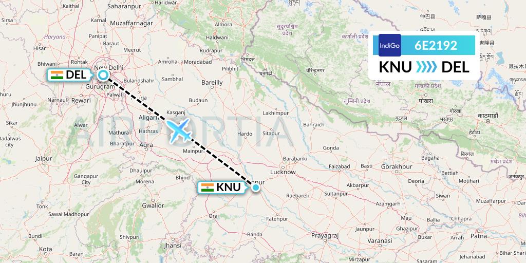 6E2192 IndiGo Airlines Flight Map: India to Delhi