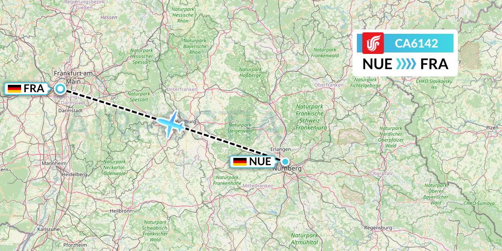 CA6142 Air China Flight Map: Nurnberg to Frankfurt