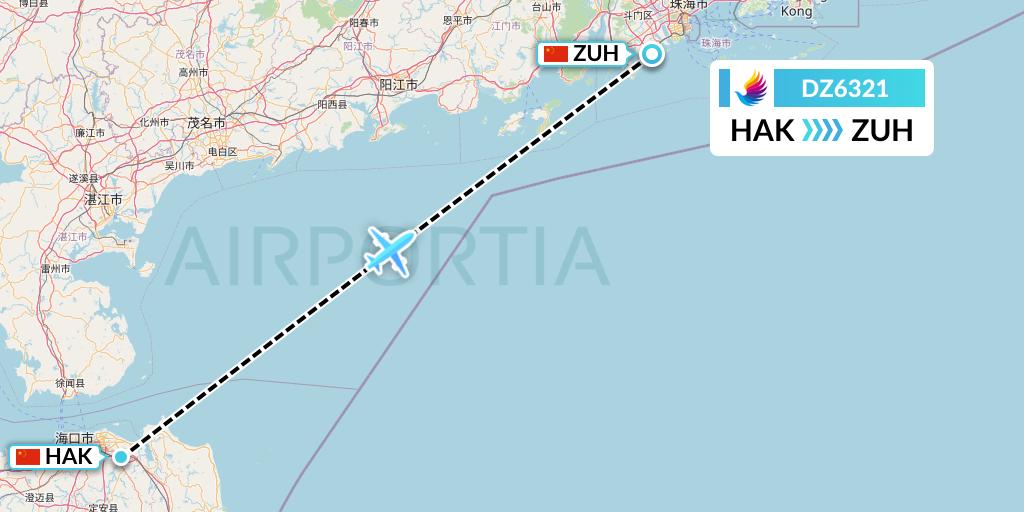 DZ6321 Donghai Airlines Flight Map: Haikou to Zhuhai