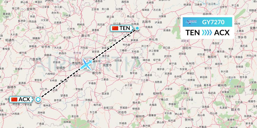 GY7270 Colorful GuiZhou Airlines Flight Map: Tongren to Xingyi