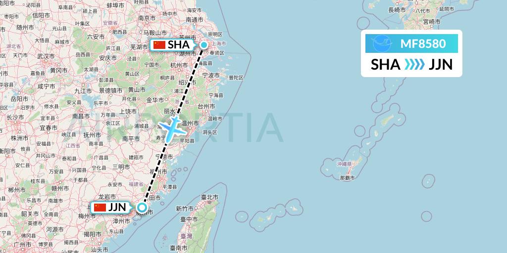 MF8580 Xiamen Airlines Flight Map: Shanghai to Jinjiang