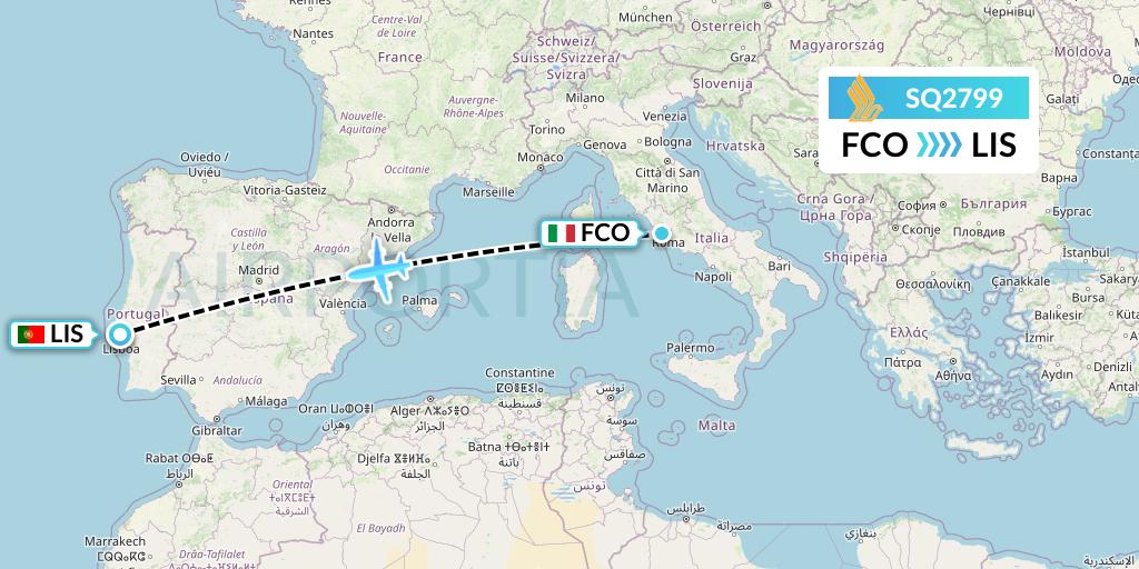 SQ2799 Singapore Airlines Flight Map: Rome to Lisbon