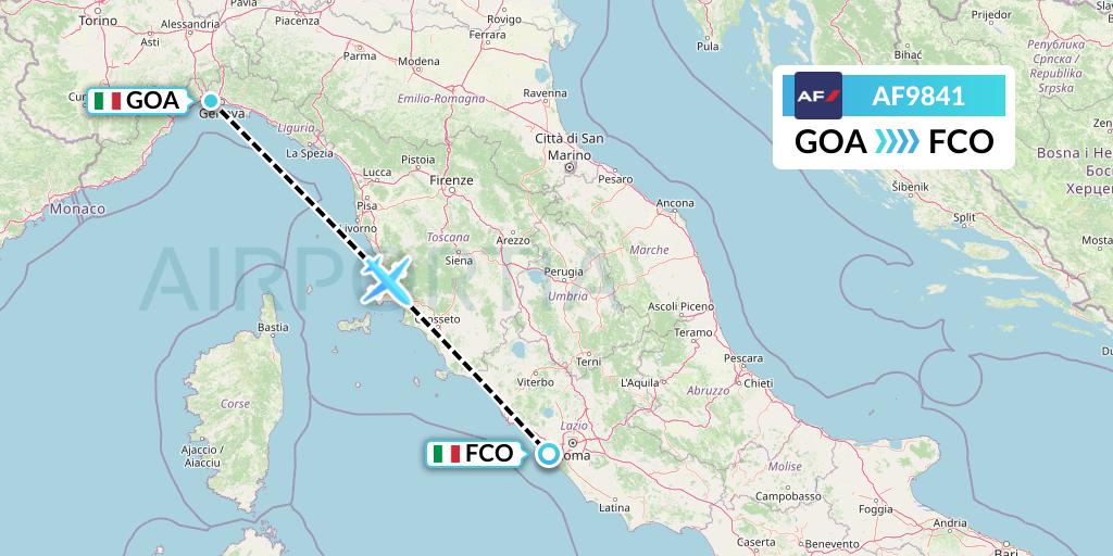 AF9841 Air France Flight Map: Genoa to Rome