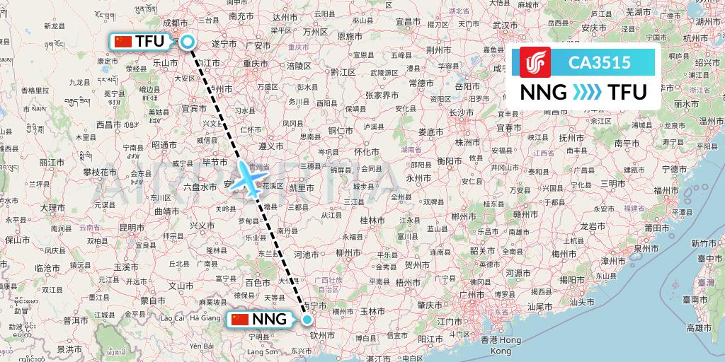 CA3515 Air China Flight Map: Nanning to Chengdu