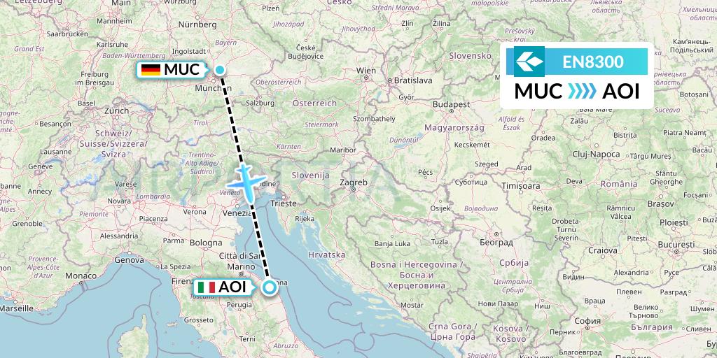 EN8300 Air Dolomiti Flight Map: Munich to Ancona