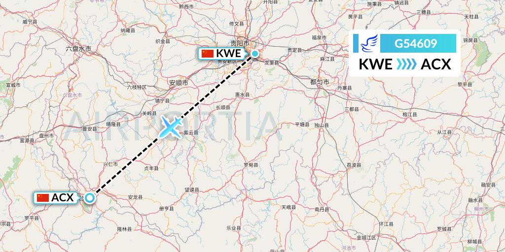 G54609 China Express Airlines Flight Map: Guiyang to Xingyi