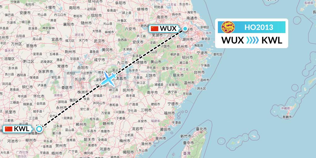HO2013 Juneyao Airlines Flight Map: Wuxi to Guilin