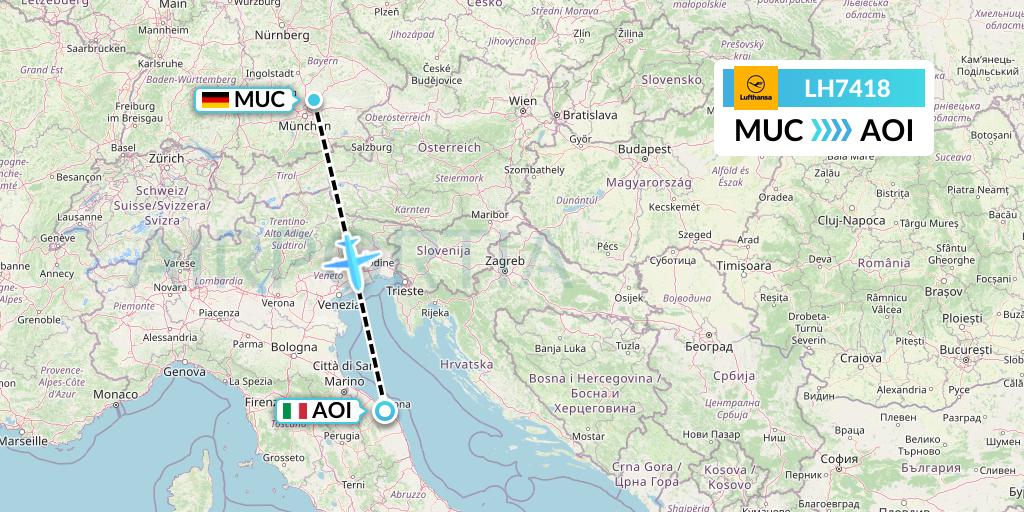 LH7418 Lufthansa Flight Map: Munich to Ancona