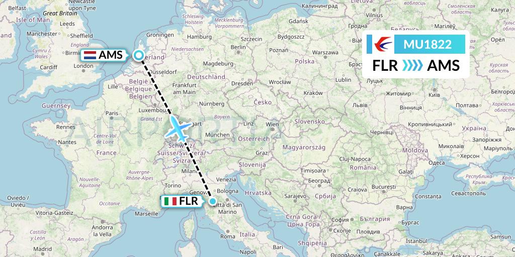 MU1822 China Eastern Airlines Flight Map: Florence to Amsterdam