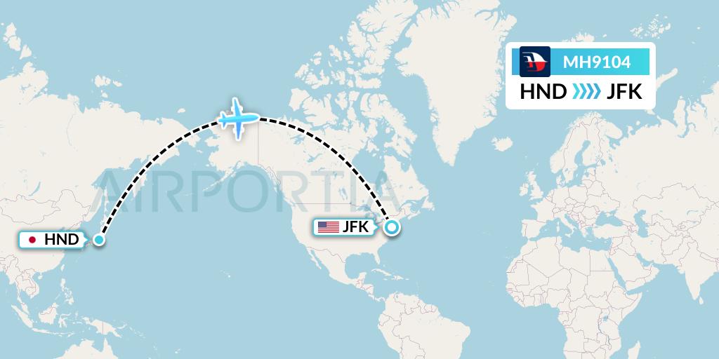 MH9104 Malaysia Airlines Flight Map: Tokyo to New York