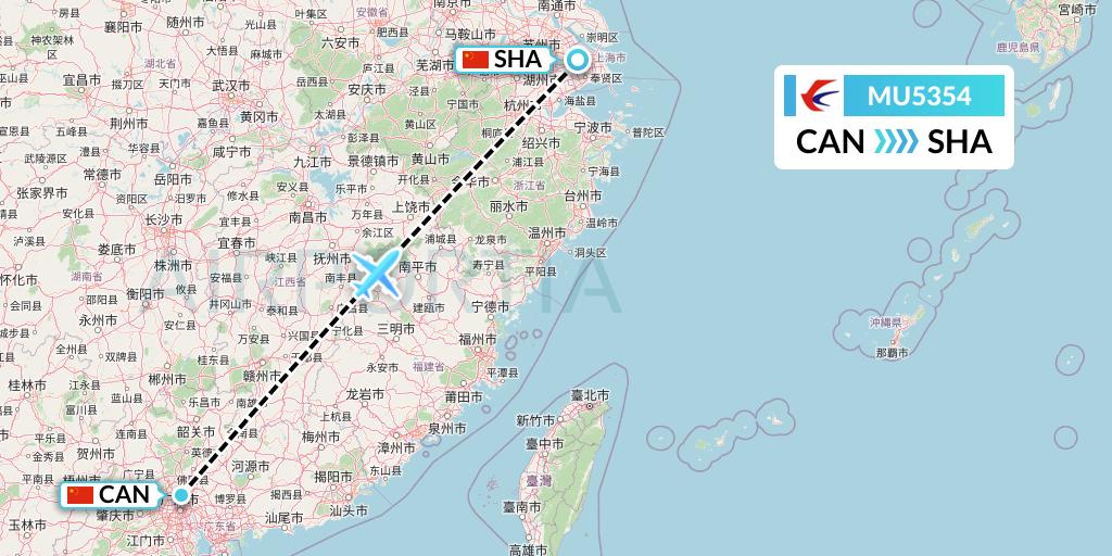 MU5354 China Eastern Airlines Flight Map: Guangzhou to Shanghai