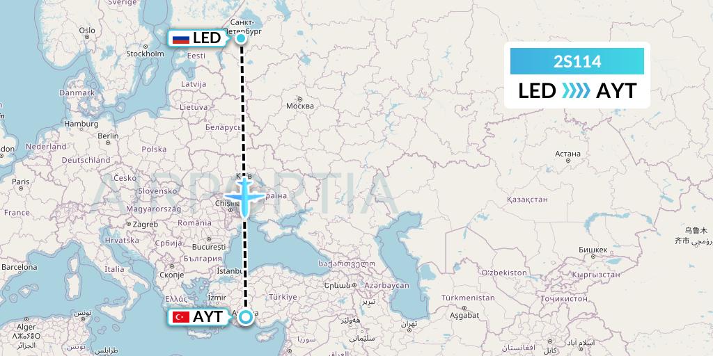 2S114 Star Equatorial AL Flight Map: St. Petersburg to Antalya