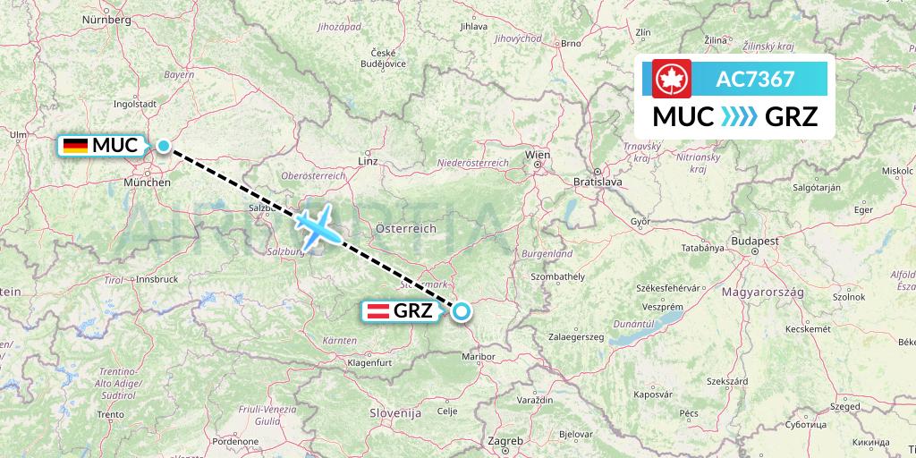 AC7367 Air Canada Flight Map: Munich to Graz
