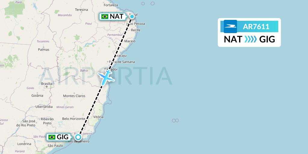 AR7611 Aerolineas Argentinas Flight Map: Natal to Rio de Janeiro