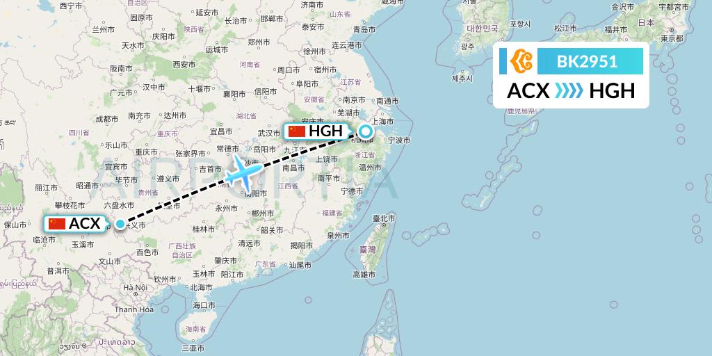 BK2951 Okay Airways Flight Map: Xingyi to Hangzhou