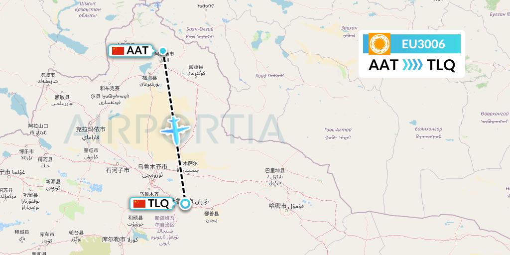 EU3006 Chengdu Airlines Flight Map: Altay to Turpan