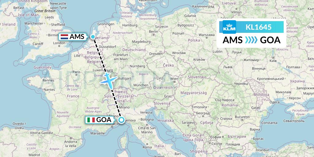 KL1645 KLM Flight Map: Amsterdam to Genoa