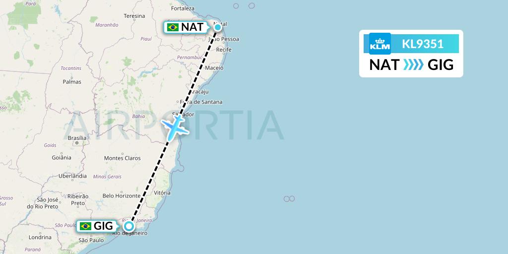 KL9351 KLM Flight Map: Natal to Rio de Janeiro