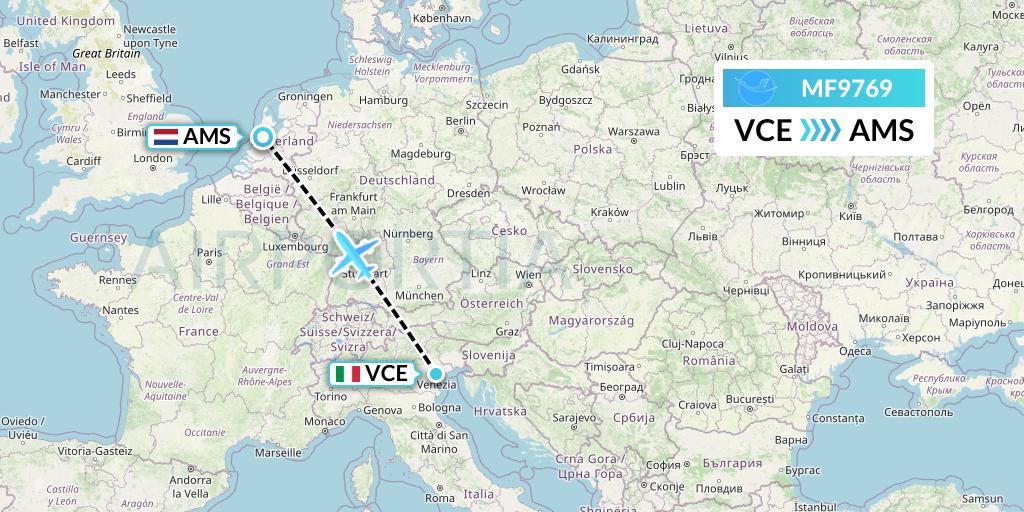 MF9769 Xiamen Airlines Flight Map: Venice to Amsterdam