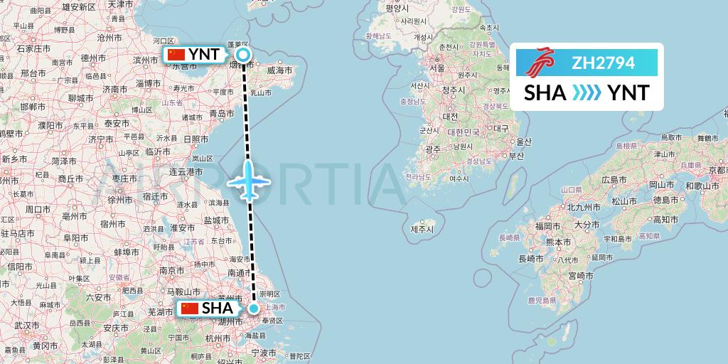 ZH2794 Shenzhen Airlines Flight Map: Shanghai to Yantai