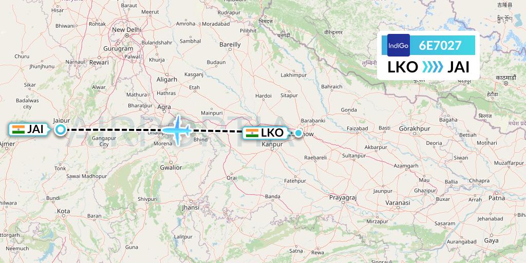6E7027 IndiGo Airlines Flight Map: Lucknow to Jaipur