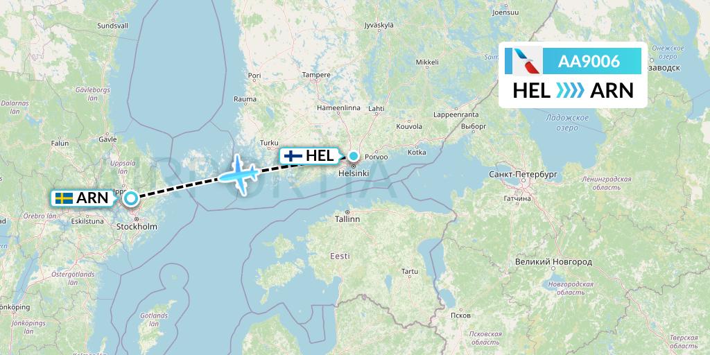 AA9006 American Airlines Flight Map: Helsinki to Stockholm