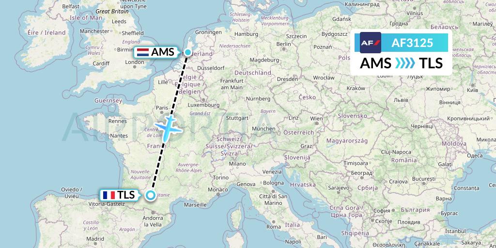 AF3125 Air France Flight Map: Amsterdam to Toulouse
