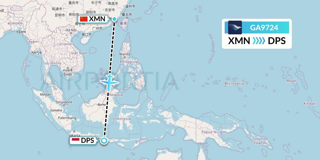 GA9724 Garuda Indonesia Flight Map: Xiamen to Denpasar