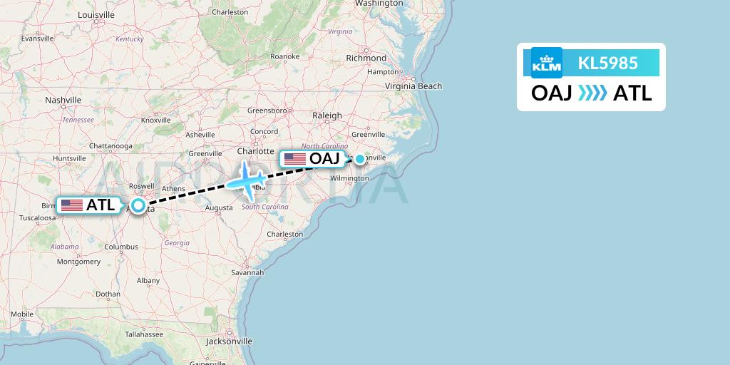 KL5985 KLM Flight Map: Jacksonville to Atlanta