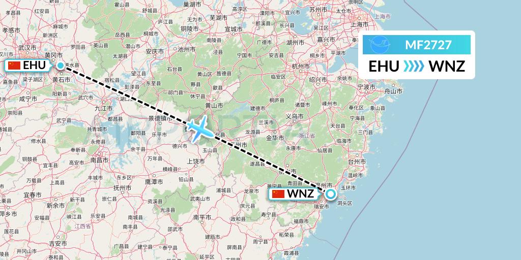 MF2727 Xiamen Airlines Flight Map: Wuhan to Wenzhou