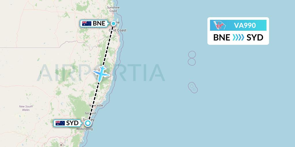 VA990 Virgin Australia Flight Map: Brisbane to Sydney