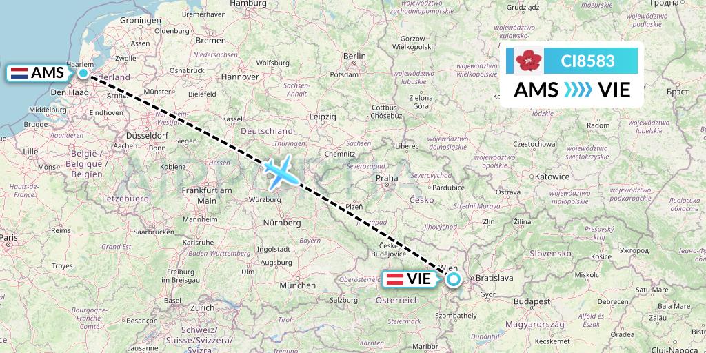 CI8583 China Airlines Flight Map: Amsterdam to Vienna