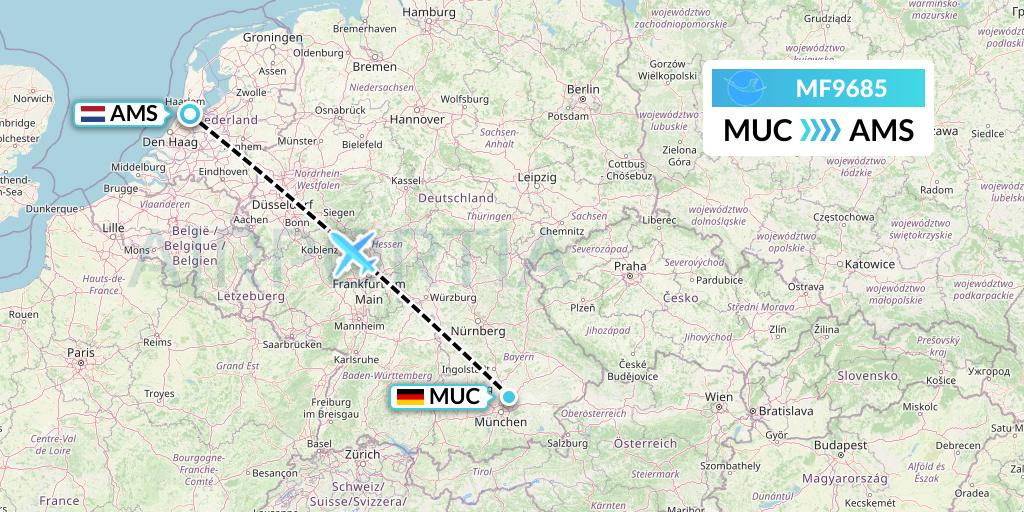 MF9685 Xiamen Airlines Flight Map: Munich to Amsterdam