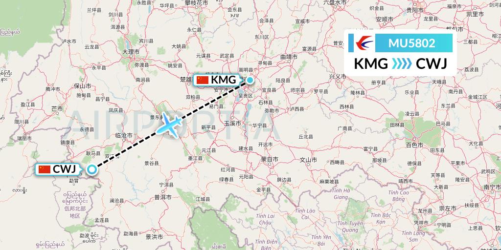MU5802 China Eastern Airlines Flight Map: Kunming to Xichang
