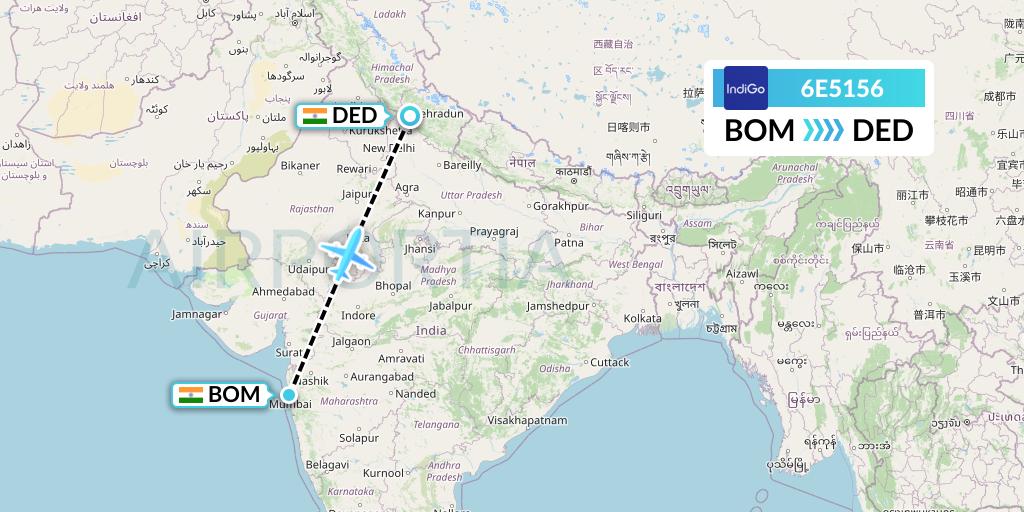 6E5156 IndiGo Airlines Flight Map: Mumbai to Dehradun