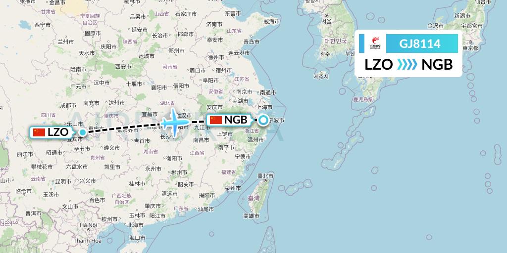 GJ8114 Loong Airlines Flight Map: Luzhou to Ningbo