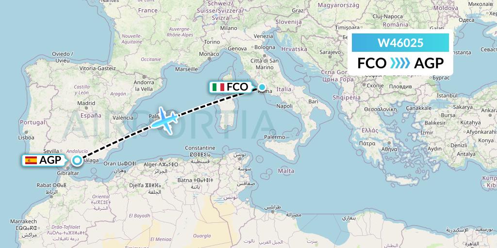 W46025 Wizz Air Malta Flight Map: Rome to Malaga