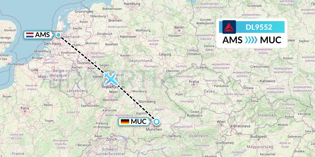 DL9552 Delta Air Lines Flight Map: Amsterdam to Munich