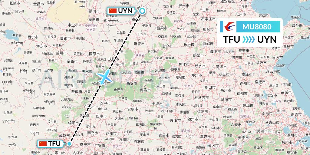 MU8080 China Eastern Airlines Flight Map: Chengdu to Yulin