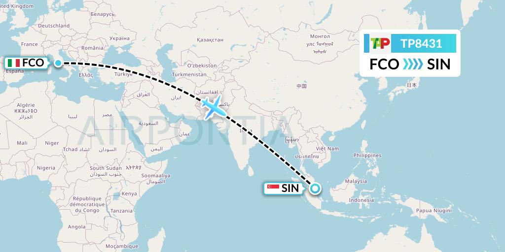 TP8431 TAP Portugal Flight Map: Rome to Singapore