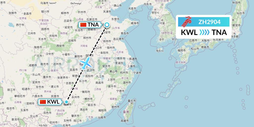 ZH2904 Shenzhen Airlines Flight Map: Guilin to Jinan