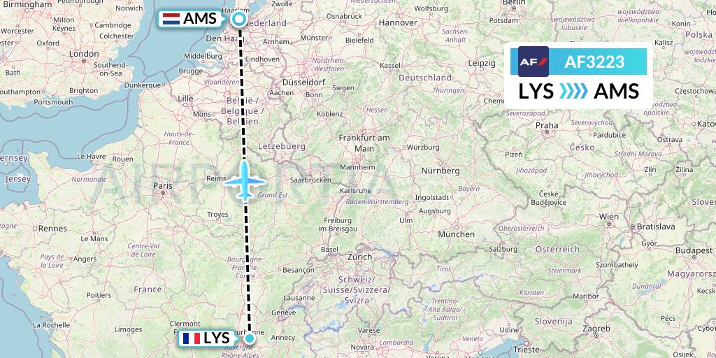 AF3223 Air France Flight Map: Lyon to Amsterdam