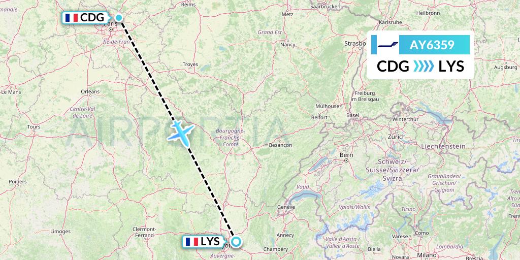AY6359 Finnair Flight Map: Paris to Lyon