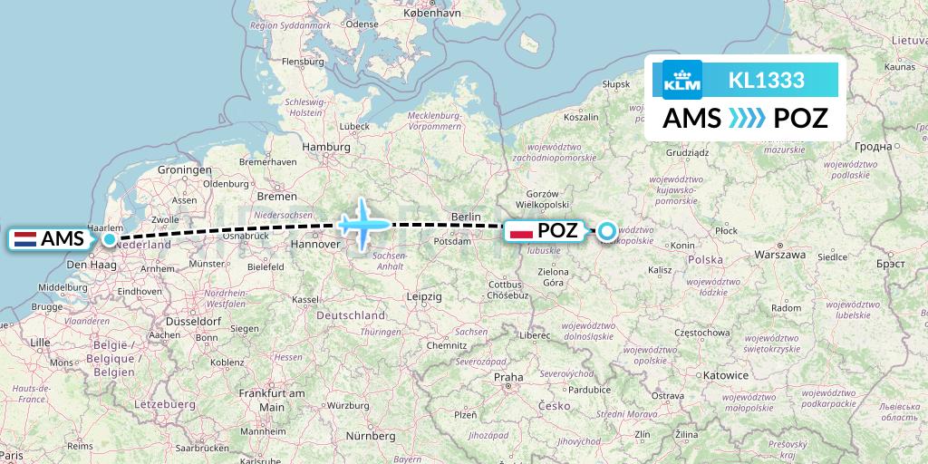 KL1333 KLM Flight Map: Amsterdam to Poznan