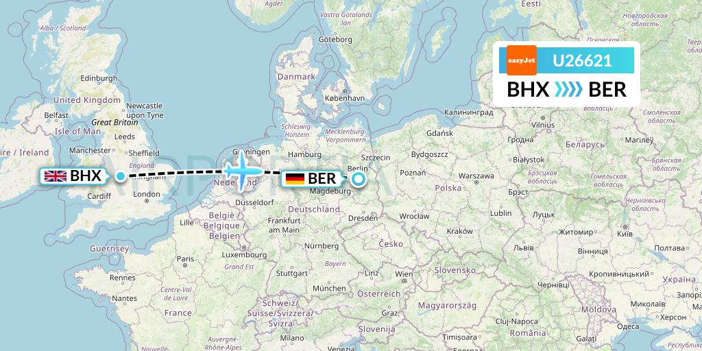 U26621 EasyJet Flight Map: Birmingham to Berlin