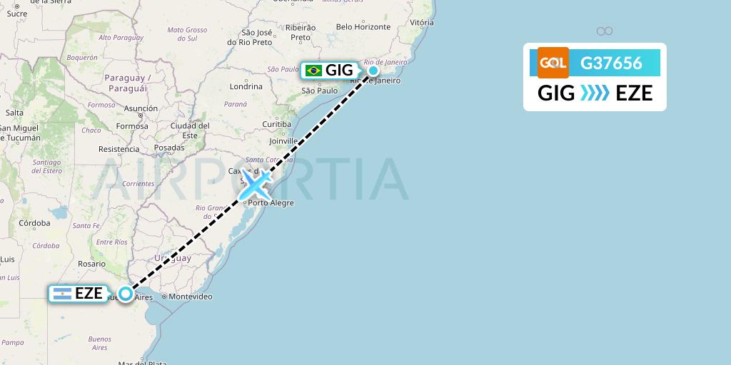 G37656 GOL Transportes Aeros Flight Map: Rio de Janeiro to Buenos Aires